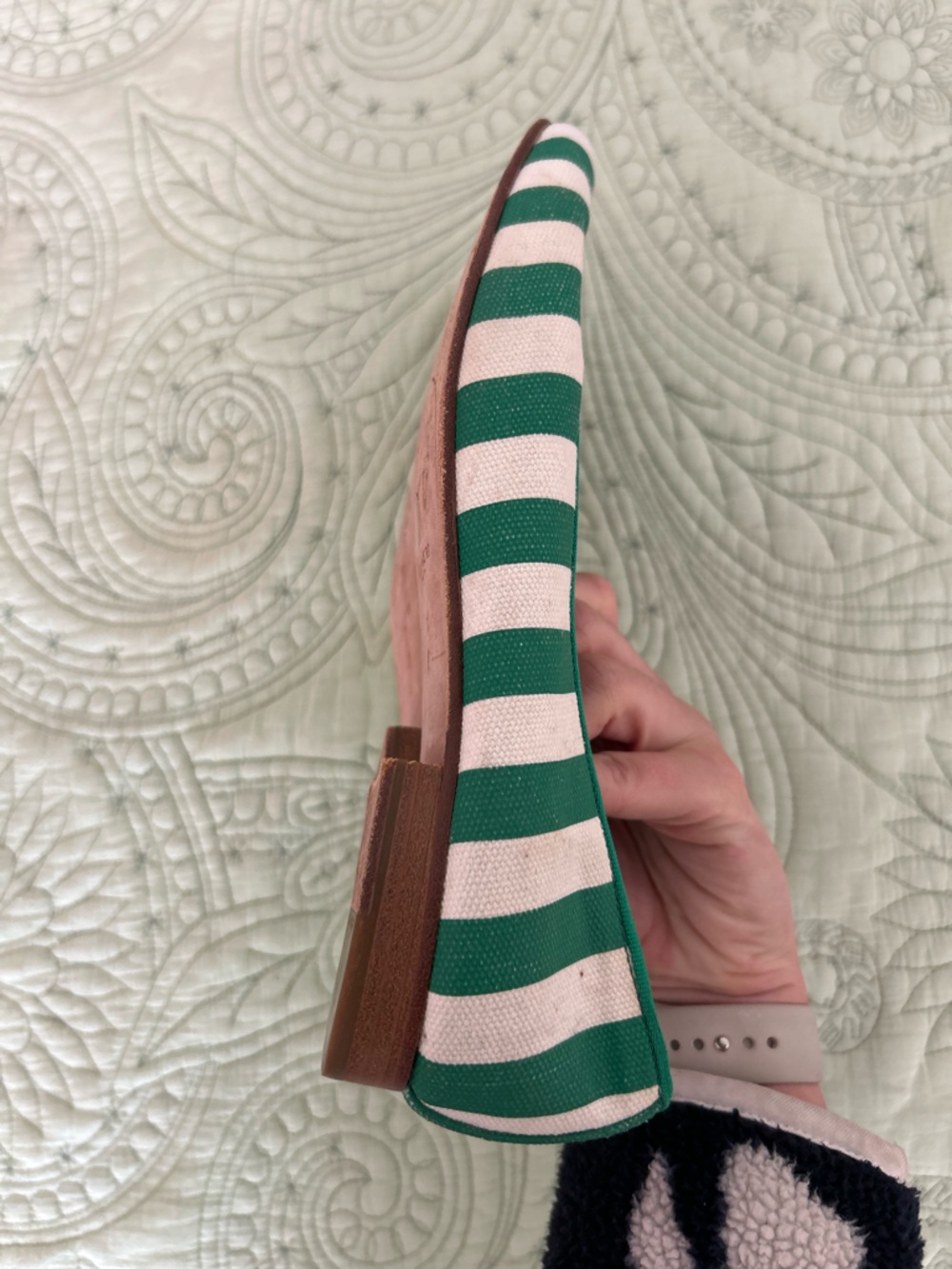 Coach Green and White Striped Canvas and leather Loafers lobster Embroidery - Picture 8 of 10